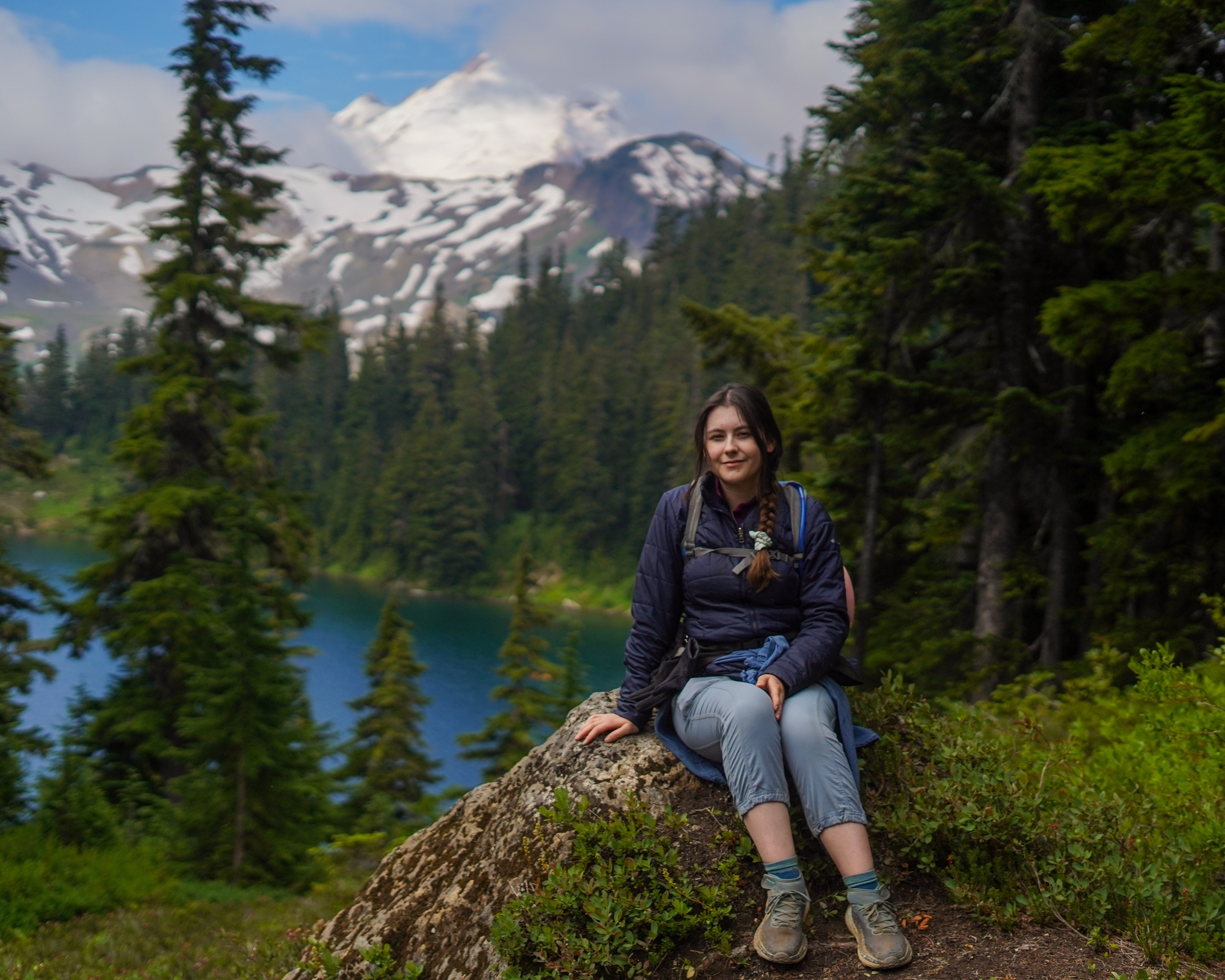Girl smiling in front of Mt.Baker in Washington, OR