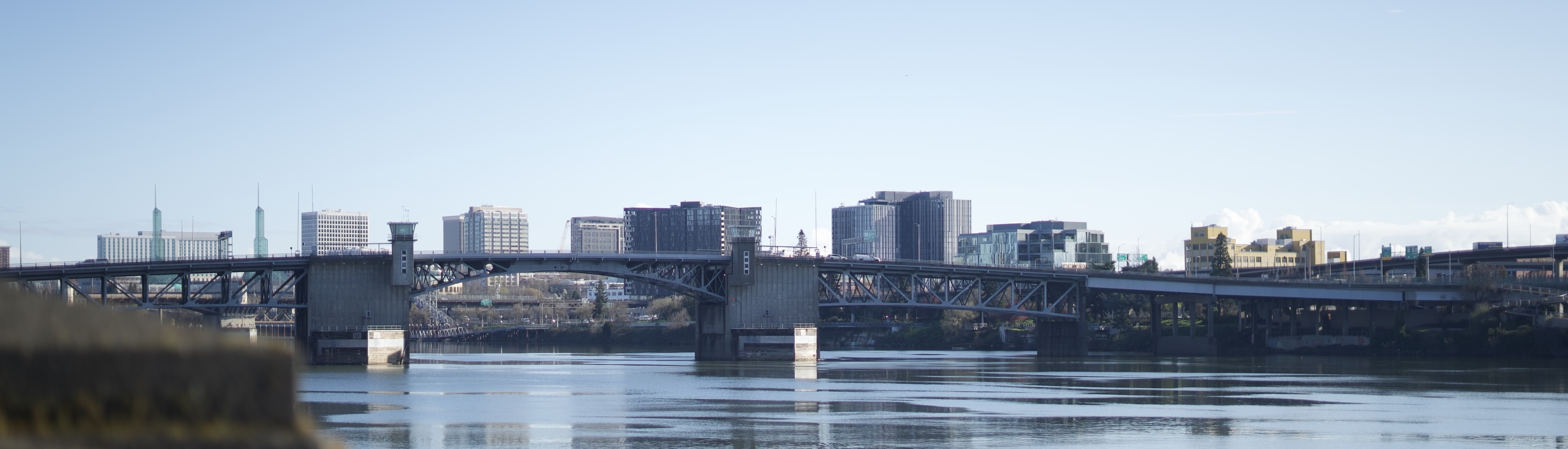 Portland, OR waterfront with part of the skyline